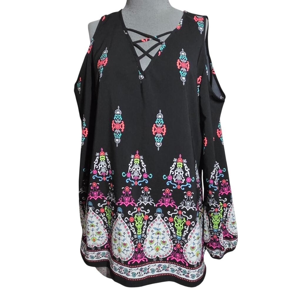 Open Shoulder V Neck Blouse Size XL